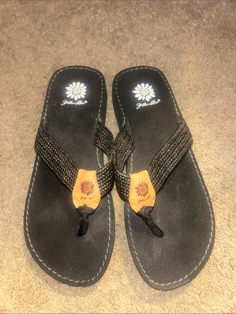 Yellow Box Black Woven Thong Sandals